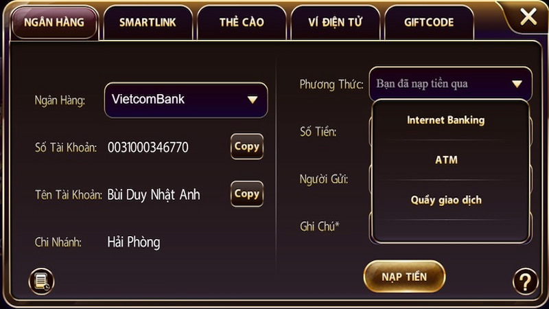 Hướng dẫn nạp tiền V8 club