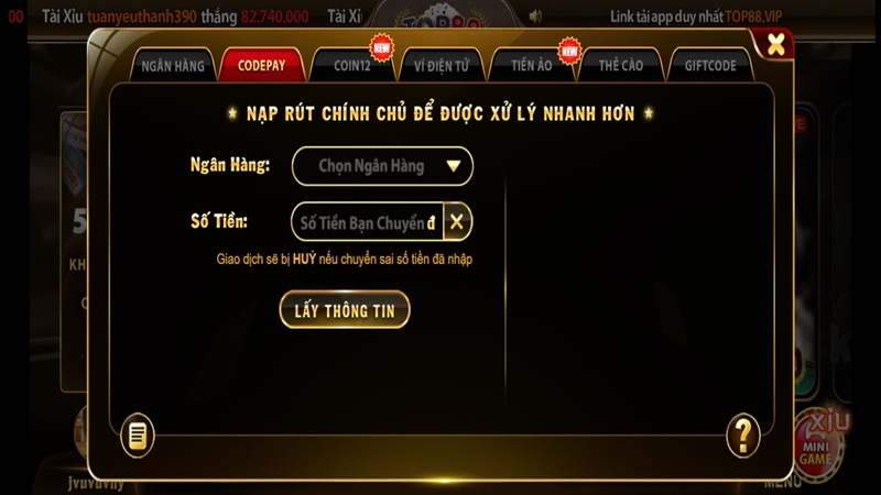 Hướng dẫn nạp tiền Top88 Club